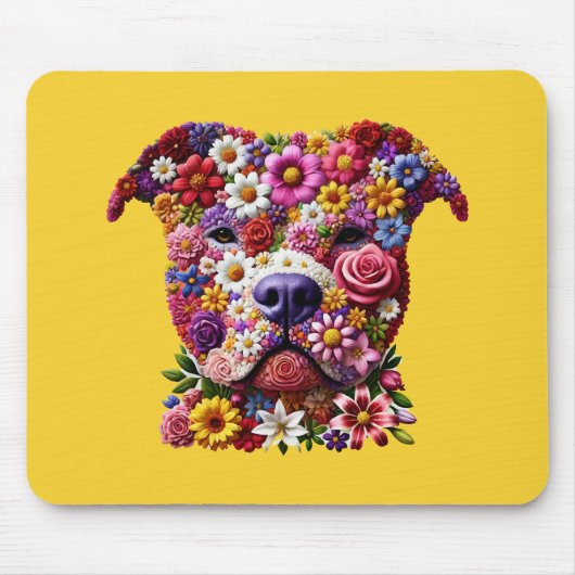 Pitbull Flower Face Hondenliefhebber Muismat (Voorkant)