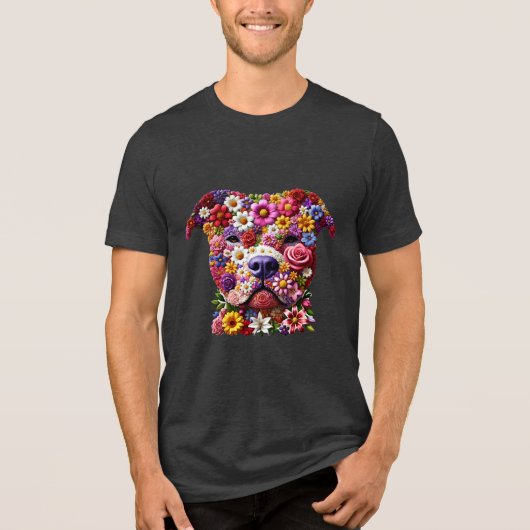 Pitbull Flower Face Hondenliefhebber Tri-Blend Shirt (Voorkant)
