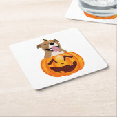 Pitbull Halloween Vierkante Kartonnen Onderzetter (Schuin)