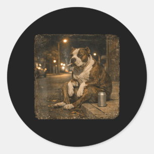 Pitbull-hond die sigaret rookt Meme grappig bier Ronde Sticker