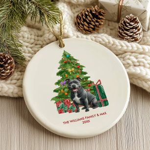 Pitbull hond gepersonaliseerde kerst keramisch ornament