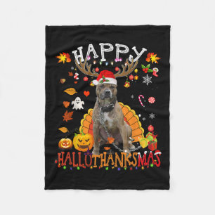 Pitbull Hond Halloween Kersthond Happy Hallotha Fleece Deken
