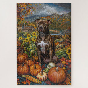 Pitbull-hond Herfst Oogst Thanksgiving Legpuzzel