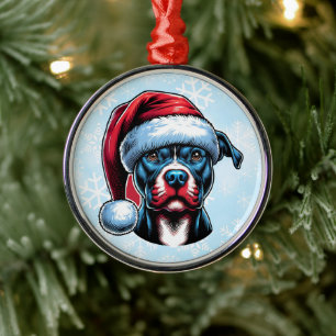 Pitbull hond in Santa Hat Kerstmis Metalen Ornament