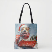 Pitbull Hond in Sledge Laat het Sneeuw Kerstmis Draagtas (Voorkant)