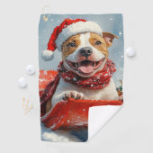Pitbull Hond in Sledge Laat het Sneeuw Kerstmis Golfhanddoek (Insitu)