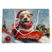 Pitbull Hond in Sledge Laat het Sneeuw Kerstmis Groot Cadeauzakje (Voorkant)