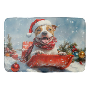 Pitbull-hond in slee Laat het sneeuwen Kerstmis Badmat