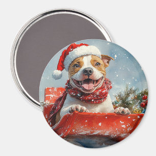 Pitbull-hond in slee Laat het sneeuwen Kerstmis Magneet