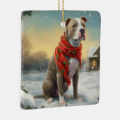 Pitbull Hond in Sneeuw Kerstmis Keramisch Ornament (Rechts)