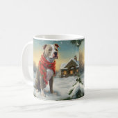 Pitbull Hond in Sneeuw Kerstmis Koffiemok (Voorkant links)