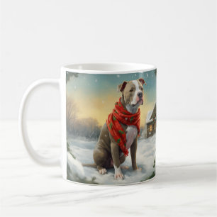 Pitbull-hond in sneeuw Kerstmis Koffiemok