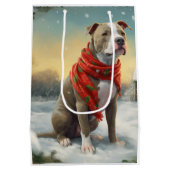 Pitbull Hond in Sneeuw Kerstmis Medium Cadeauzakje (Achterkant)