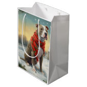 Pitbull Hond in Sneeuw Kerstmis Medium Cadeauzakje (Achterkant Gekanteld)