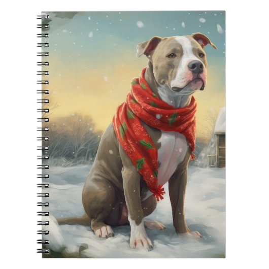 Pitbull Hond in Sneeuw Kerstmis Notitieboek (Voorkant)