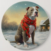 Pitbull Hond in Sneeuw Kerstmis Ronde Button 6,0 Cm (Voorkant)
