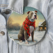 Pitbull Hond in Sneeuw Kerstmis Ronde Button 6,0 Cm (In situ)