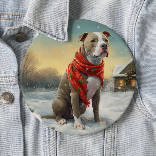 Pitbull Hond in Sneeuw Kerstmis Ronde Button 6,0 Cm (In situ)