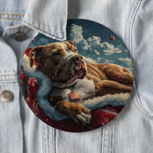 Pitbull Hond Kerst Feestelijk Ronde Button 6,0 Cm
