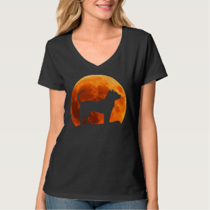 Pitbull hond silhouet in de maan t-shirt
