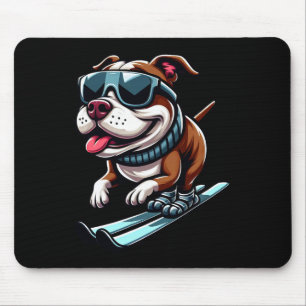 Pitbull Hond Skiën Winter Sport Fun Muismat