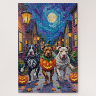 Pitbull-honden die langs de deuren gaan met Hallow Legpuzzel