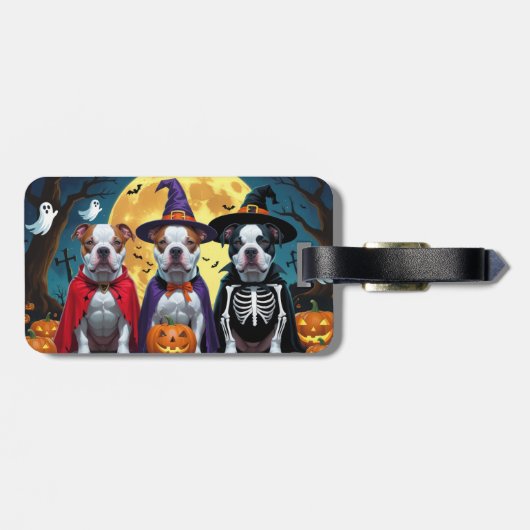 Pitbull Honden Pompoen Halloween Grappig Bagagelabel (Achterkant horizontaal)