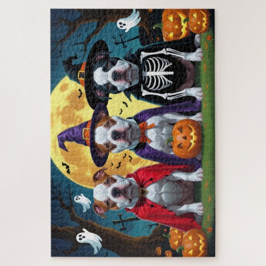 Pitbull Honden Pompoen Halloween Grappig Legpuzzel (Verticaal)