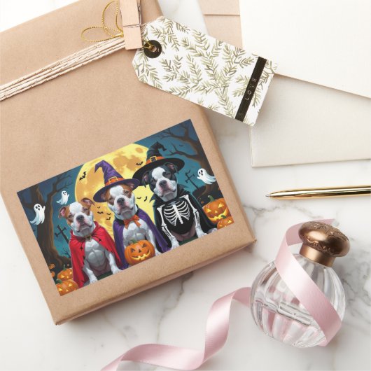 Pitbull Honden Pompoen Halloween Grappig Rechthoekige Sticker (Geschenken)