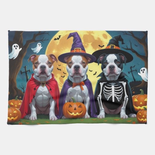 Pitbull Honden Pompoen Halloween Grappig Theedoek (Horizontaal)