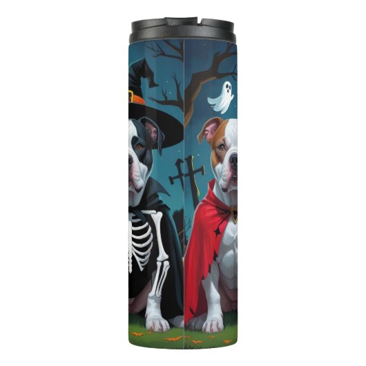 Pitbull Honden Pompoen Halloween Grappig Thermosbeker (Achterkant)
