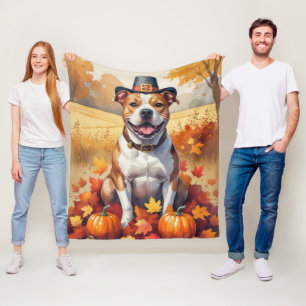 Pitbull in Autumn verlaat Thanksgiving Fleece Deken