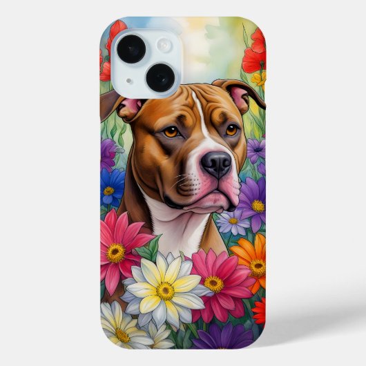 Pitbull in de bloementuin Case-Mate iPhone case (Achterkant)