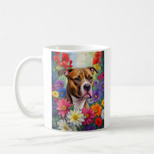 Pitbull in de bloementuin koffiemok