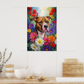 Pitbull in de bloementuin poster (Keuken)