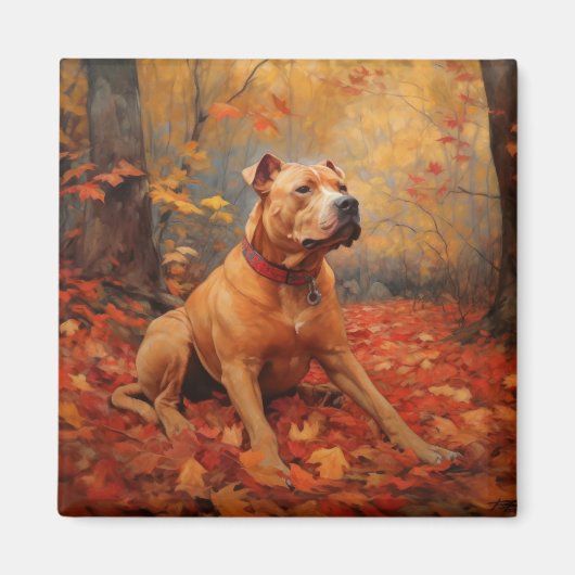 Pitbull in de herfst laat Herfst inspireren Magneet (Voorkant)