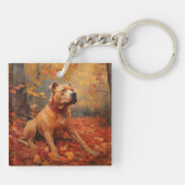 Pitbull in de herfst laat Herfst inspireren Sleutelhanger (Achterkant)