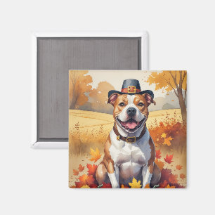 Pitbull in herfstbladeren Thanksgiving kunst Magneet