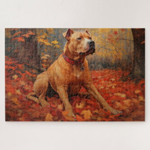 Pitbull in herfstbladeren val inspireert legpuzzel