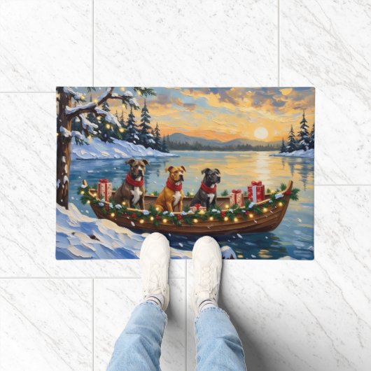 Pitbull Kerstboot Vakantie Deurmat (Binnen)