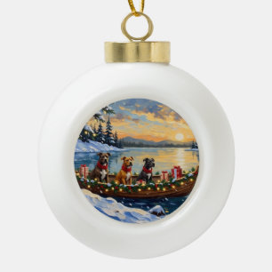 Pitbull Kerstboot Vakantie Keramische Bal Ornament