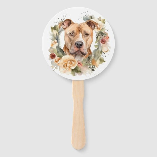 Pitbull Kerstkrans Feestelijke Pup Handwaaier (Voorkant)