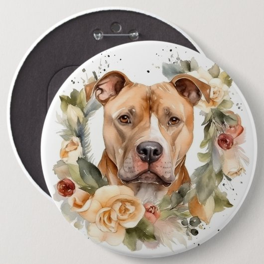 Pitbull Kerstkrans Feestelijke Pup Ronde Button 6,0 Cm (Voorkant /achterkant)