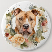 Pitbull Kerstkrans Feestelijke Pup Ronde Button 6,0 Cm (Voorkant)