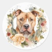 Pitbull Kerstkrans Feestelijke Pup Ronde Sticker (Voorkant)