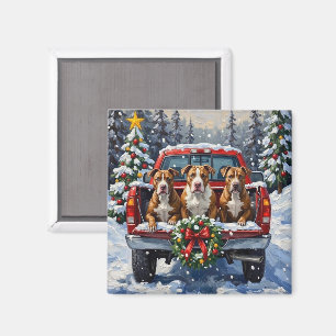 Pitbull Kerstmis Rode Truck Vakantie Magneet