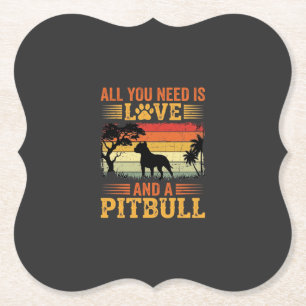 Pitbull Liefde Retro Zonsondergang Hond Kartonnen Onderzetters
