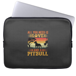 Pitbull Liefde Retro Zonsondergang Hond Laptop Sleeve