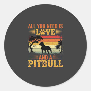 Pitbull Liefde Retro Zonsondergang Hond Ronde Sticker