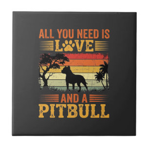 Pitbull Liefde Retro Zonsondergang Hond Tegeltje